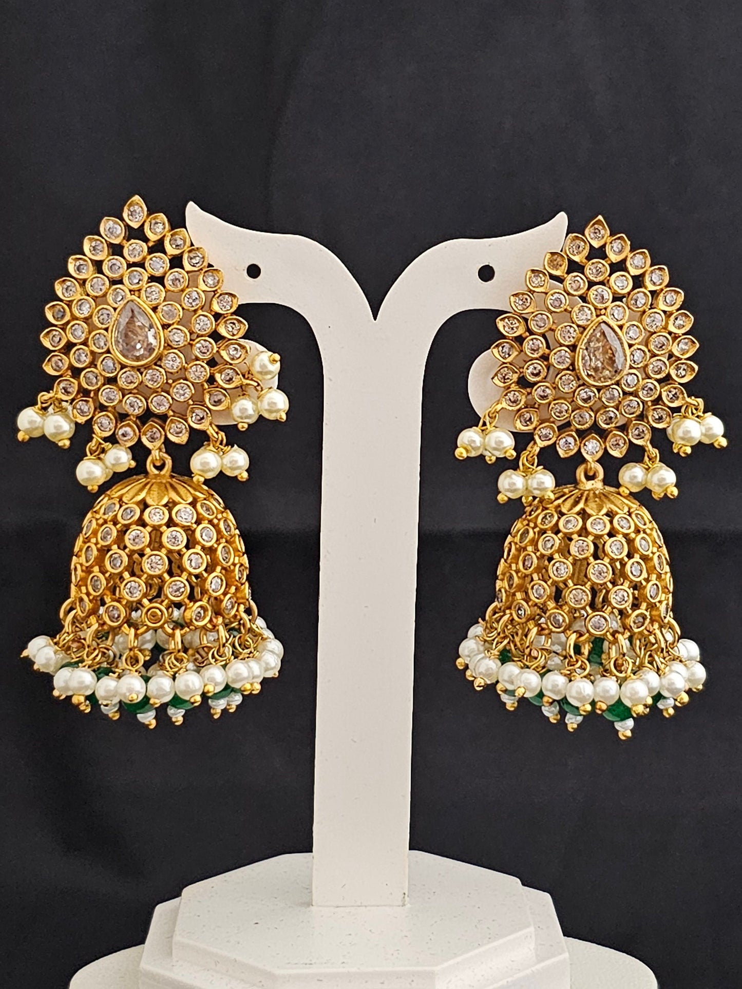 Premium Quality premium polish Antique matte finish Polki design Big Jhumka with precious bead hangings - MK Fashionkart - Fashion Jewelry