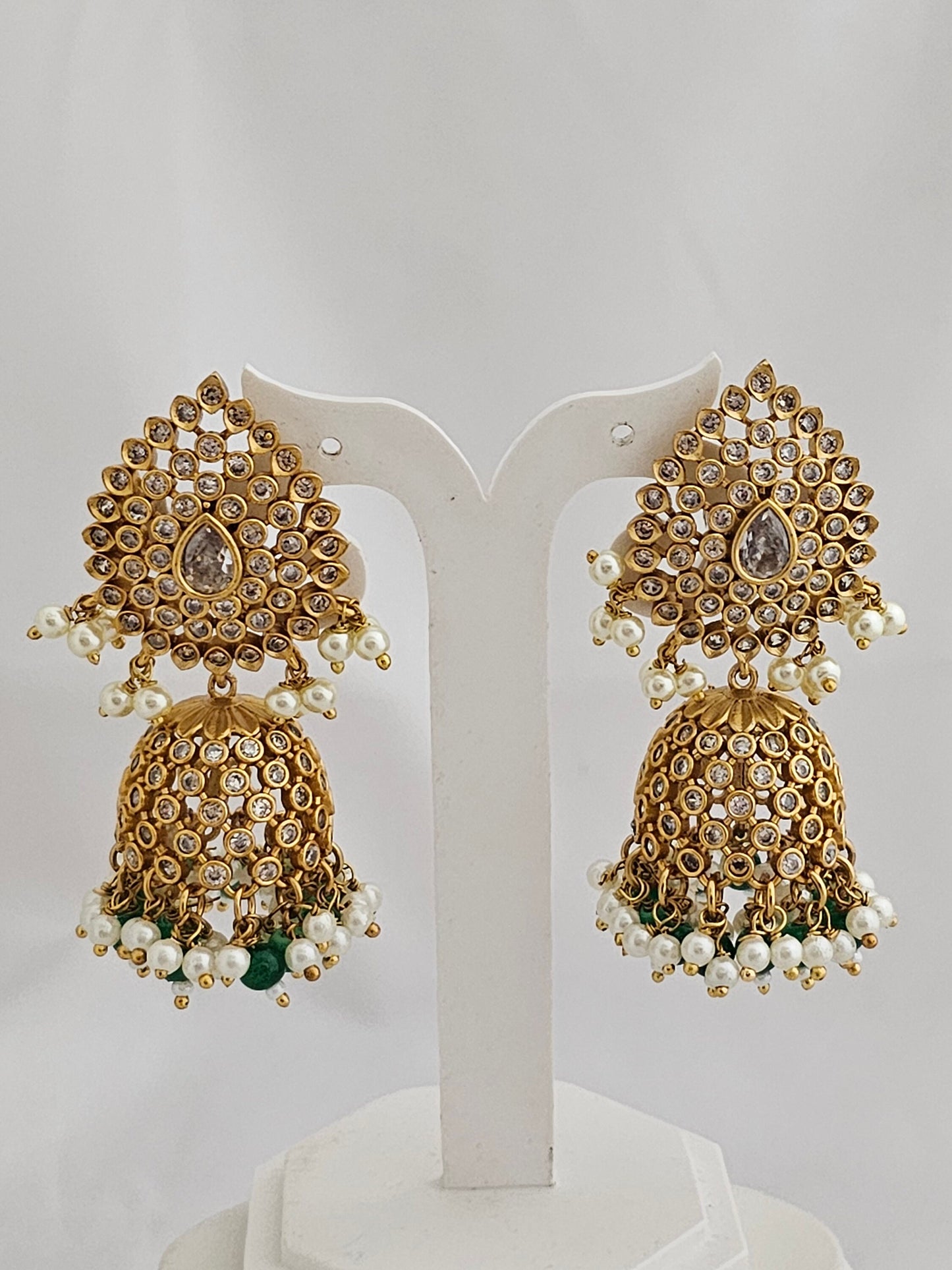 Premium Quality premium polish Antique matte finish Polki design Big Jhumka with precious bead hangings - MK Fashionkart - Fashion Jewelry