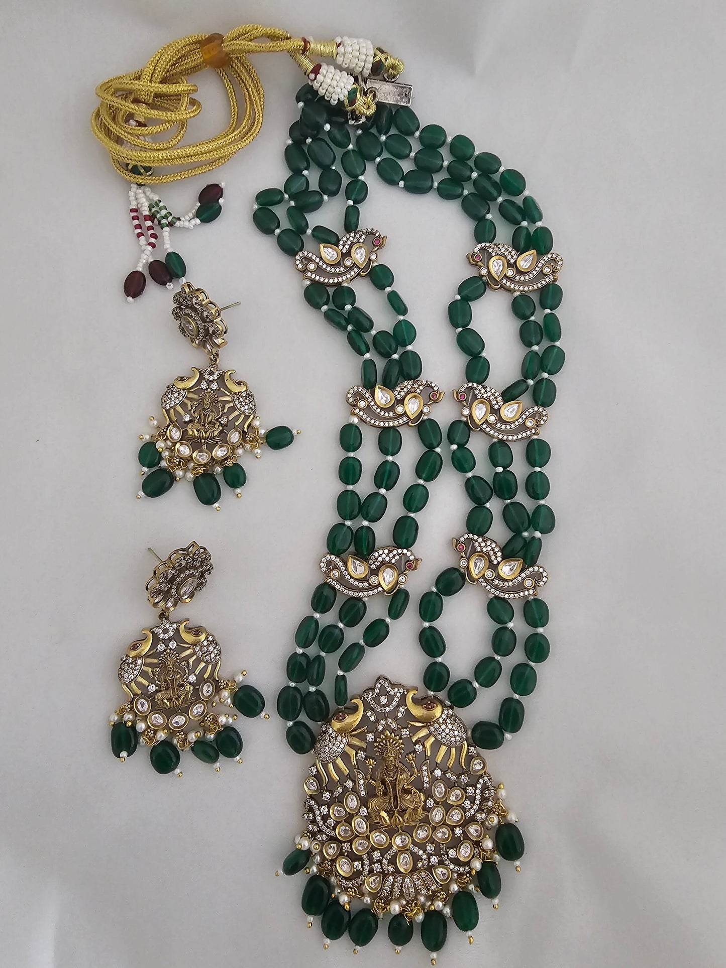 Lakshmi Premium high quality grand looking Victorian pendent with strawberry bead long mala w Beautiful Victorian Earrings - MK Fashionkart
