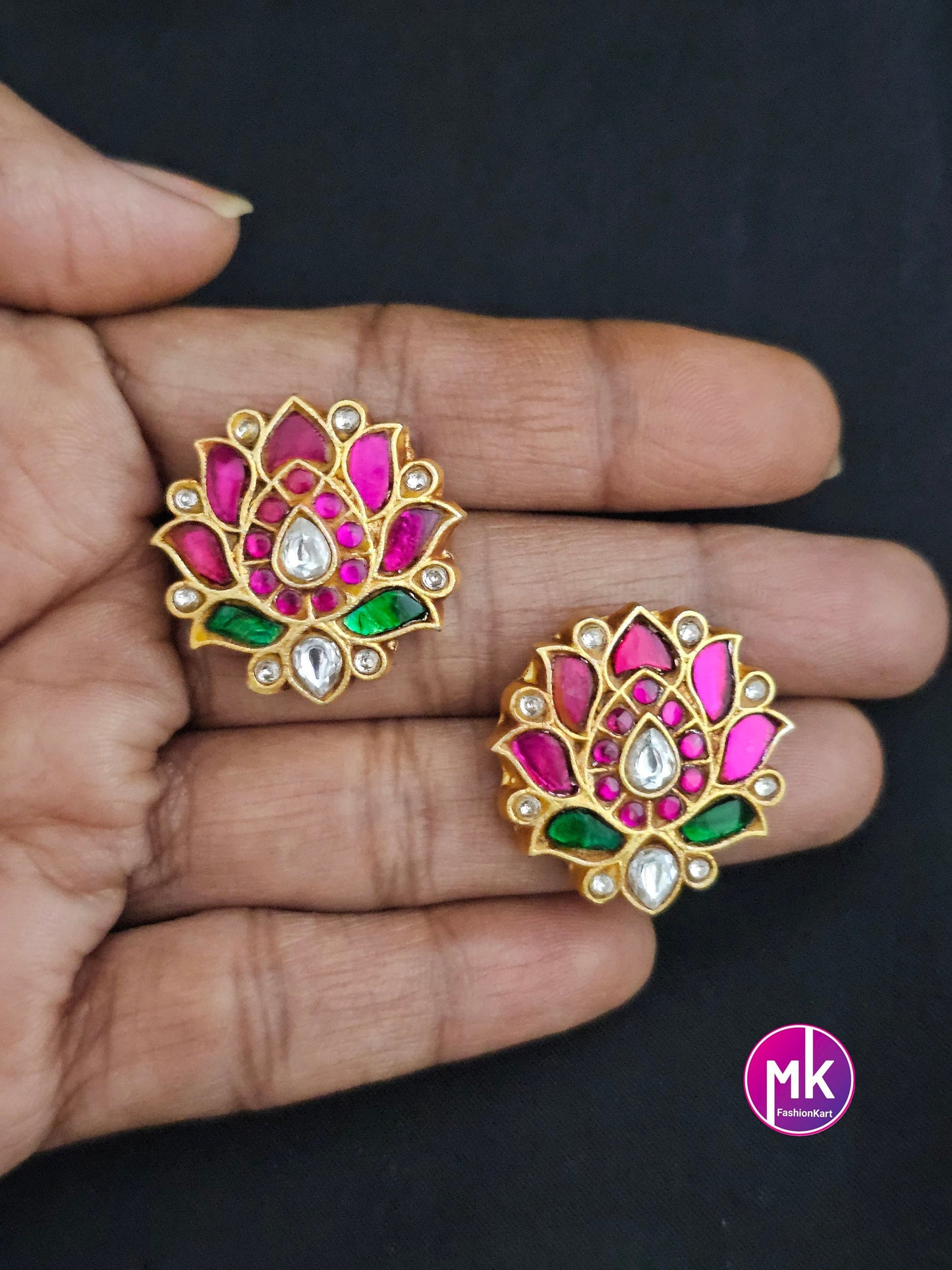 Jadau Kundan Lotus Premium Quality Matte Finish piroyi pearl Bridal Choker with Lotus Earrings -  MK Fashionkart