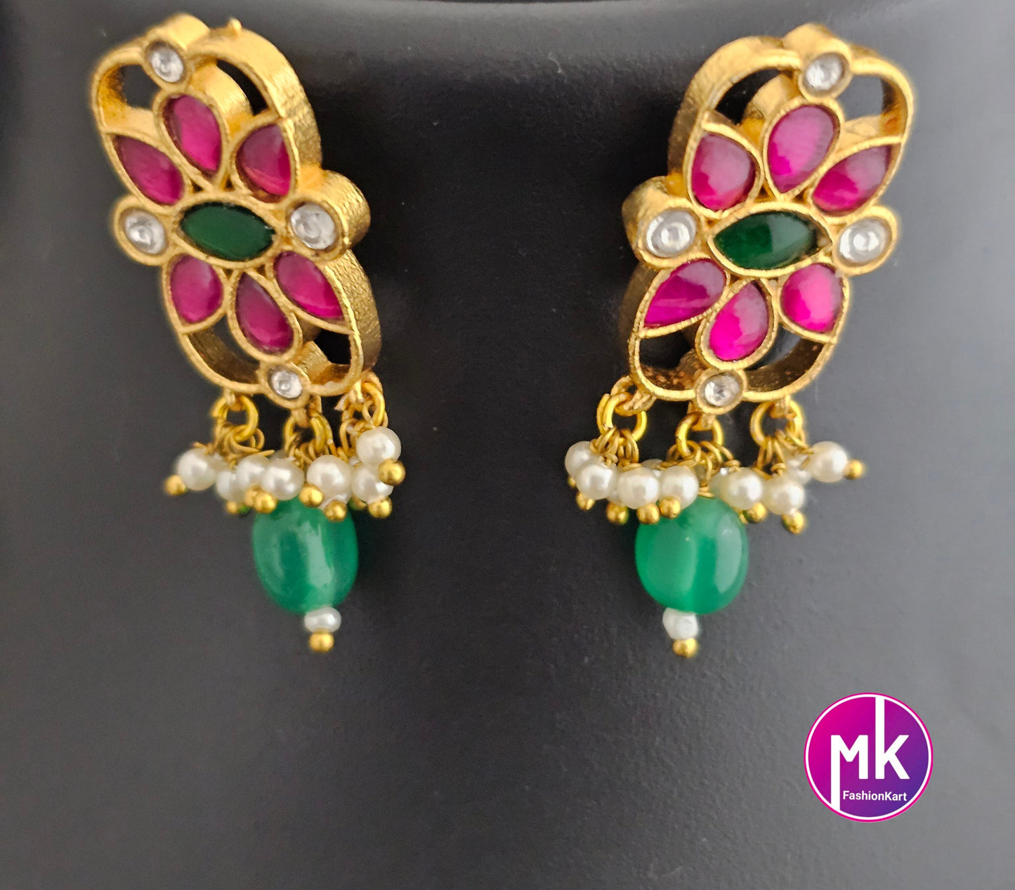 Jadau Kundan Flower Premium Quality Antique Finish Precious pearl Bridal mala set with Jadau Kundan Earrings -  MK Fashionkart