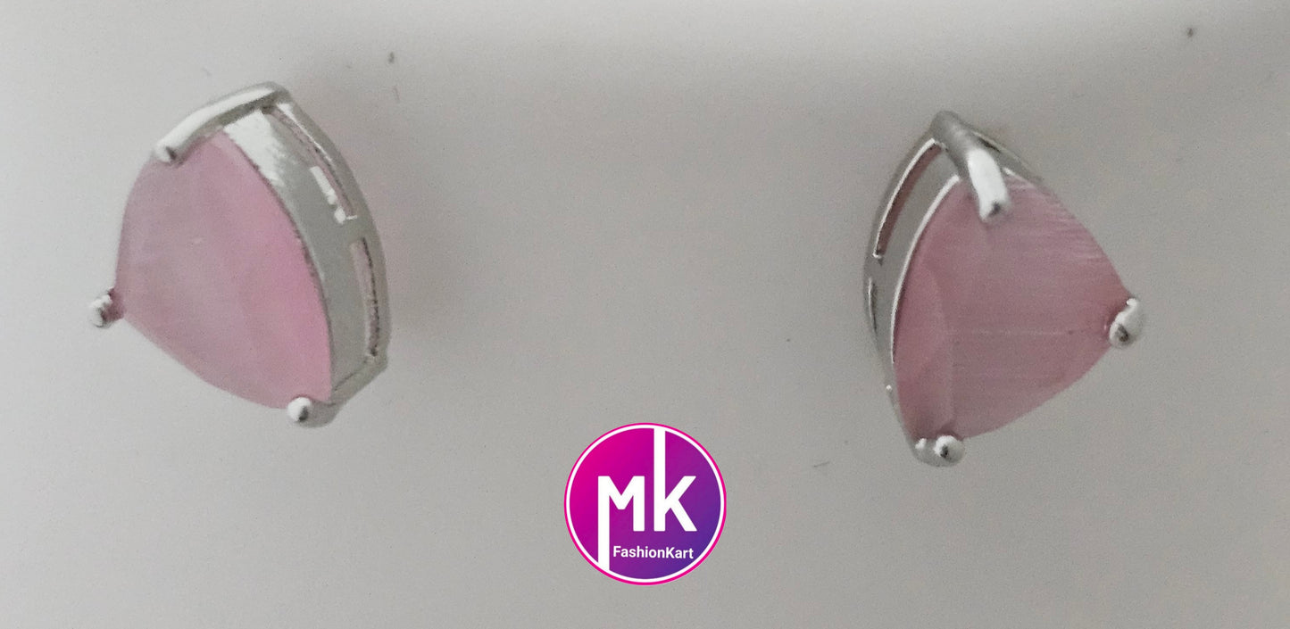 American Diamond Silver Finish AD Stone Baby pink Necklace with Earrings - Adult cum Teen Necklace -  Diamond Replica - MK Fashionkart