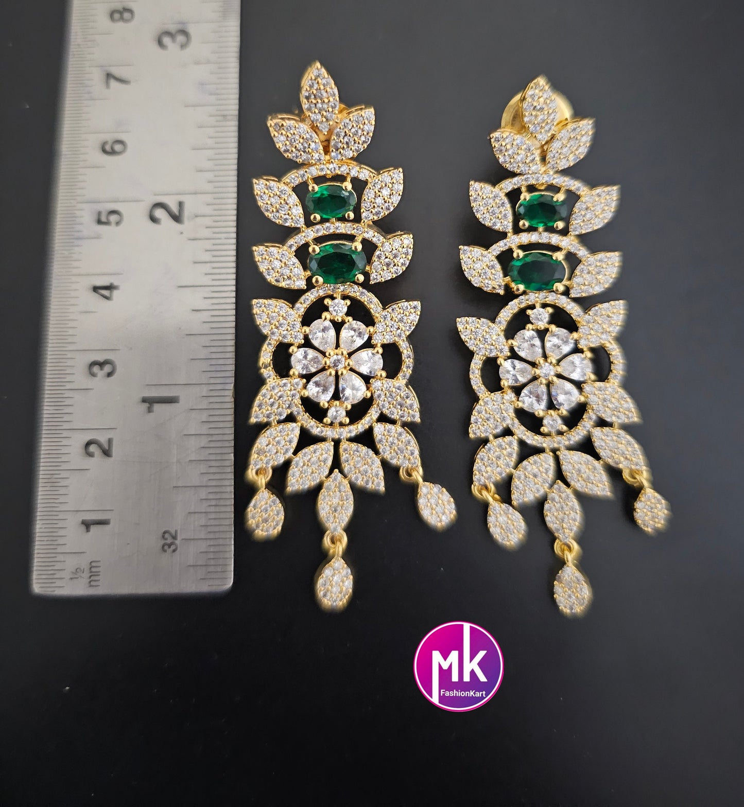 Premium Gold finish CZ/AD Stone Green Choker with matching long Earrings - Prom Choker -  Gold Jewelry Replica - MK Fashionkart