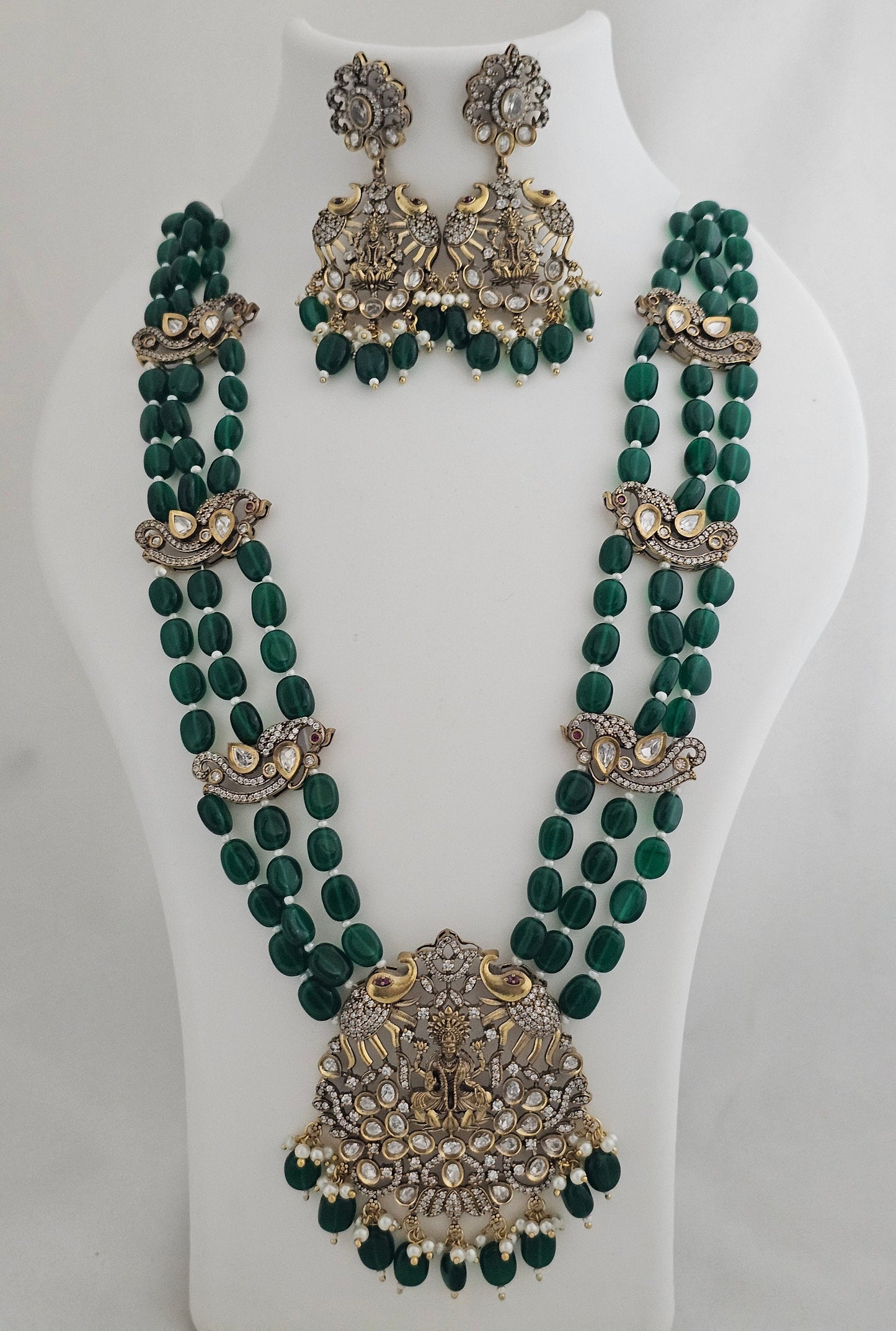 Lakshmi Premium high quality grand looking Victorian pendent with strawberry bead long mala w Beautiful Victorian Earrings - MK Fashionkart