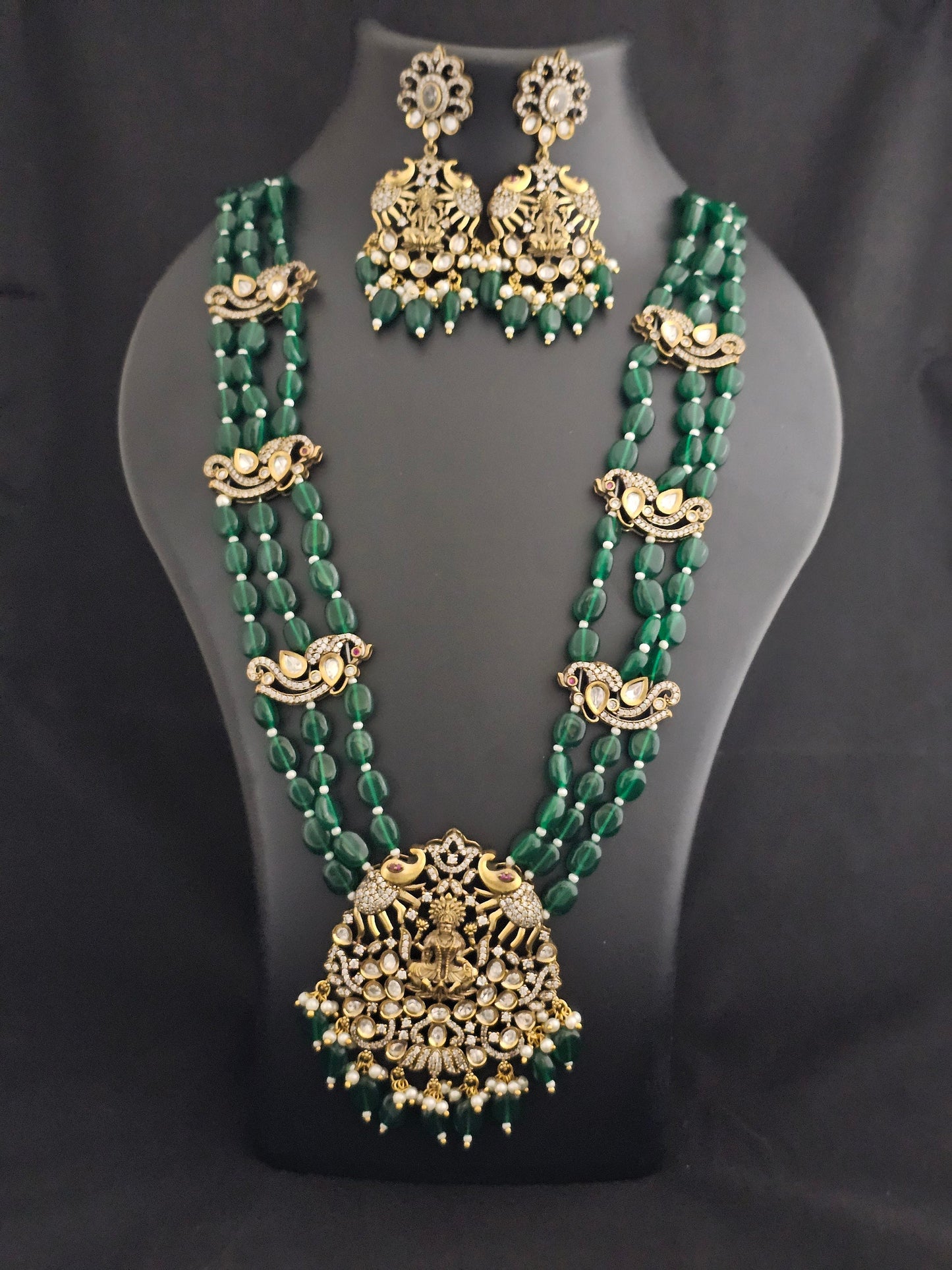 Lakshmi Premium high quality grand looking Victorian pendent with strawberry bead long mala w Beautiful Victorian Earrings - MK Fashionkart