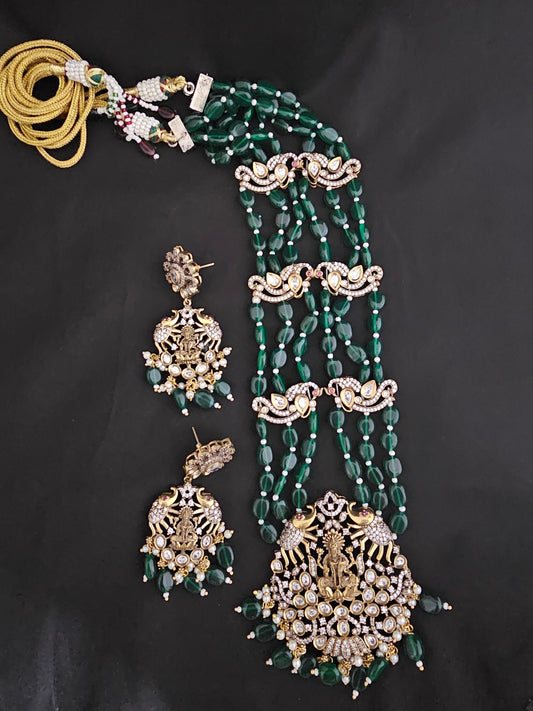 Lakshmi Premium high quality grand looking Victorian pendent with strawberry bead long mala w Beautiful Victorian Earrings - MK Fashionkart