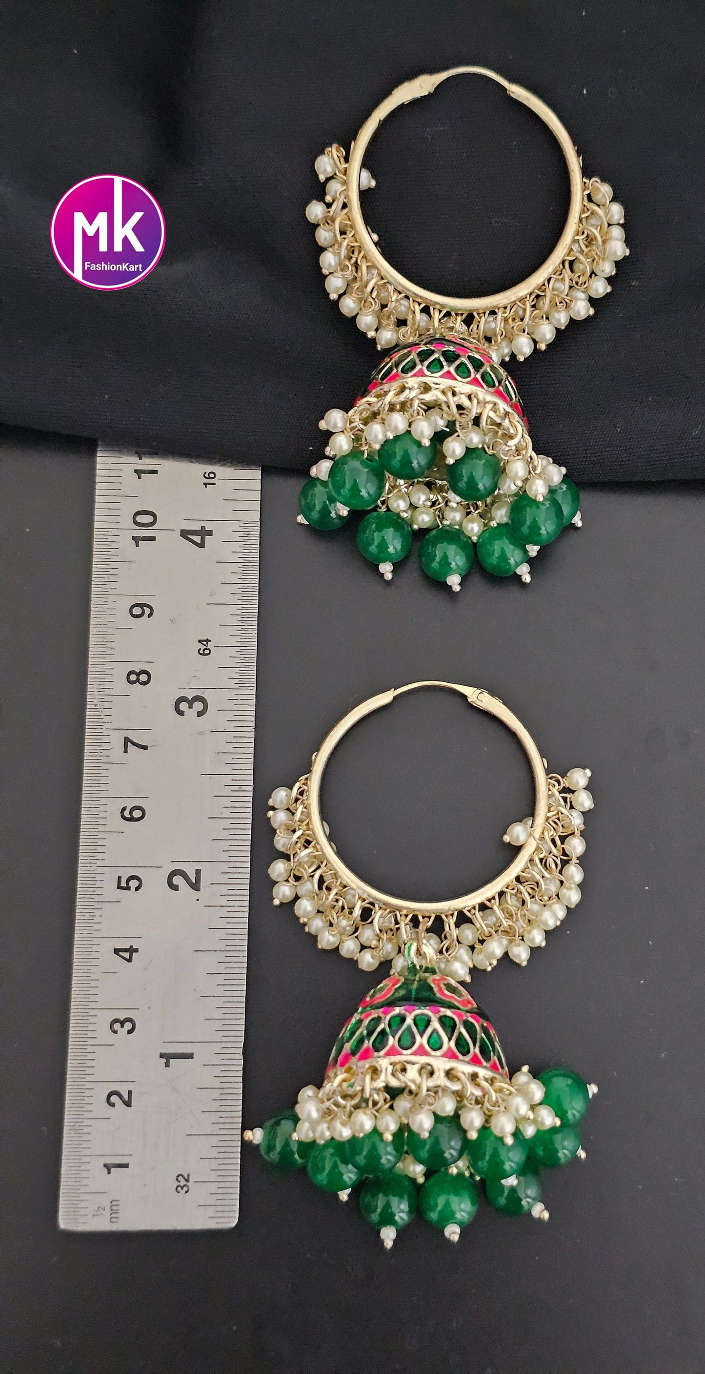 Bollywood Premium quality Big Meenakari Pearl Jhumka with bead hangings - MK Fashionkart - Fashion Jewelry