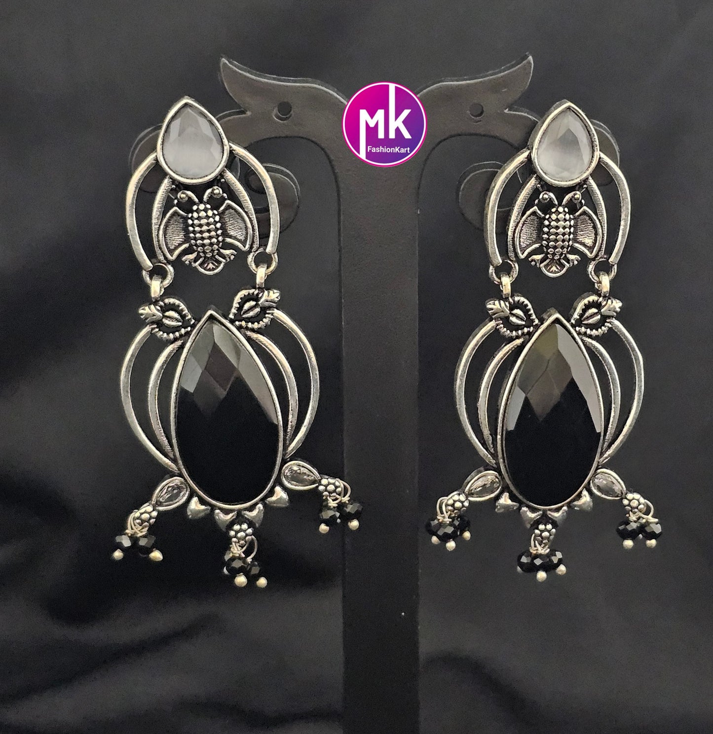 Silver Oxidized Big Earrings/Jhumki Jhumka for Women and Girls  - MK Fashionkart - Indian Fashion Jewelry