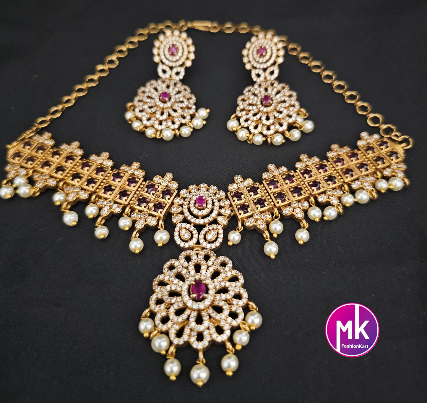 Premium Quality Matte gold Finish Choker with Beautiful matching Earrings - Fashion Jewelry - Mk Fashionkart