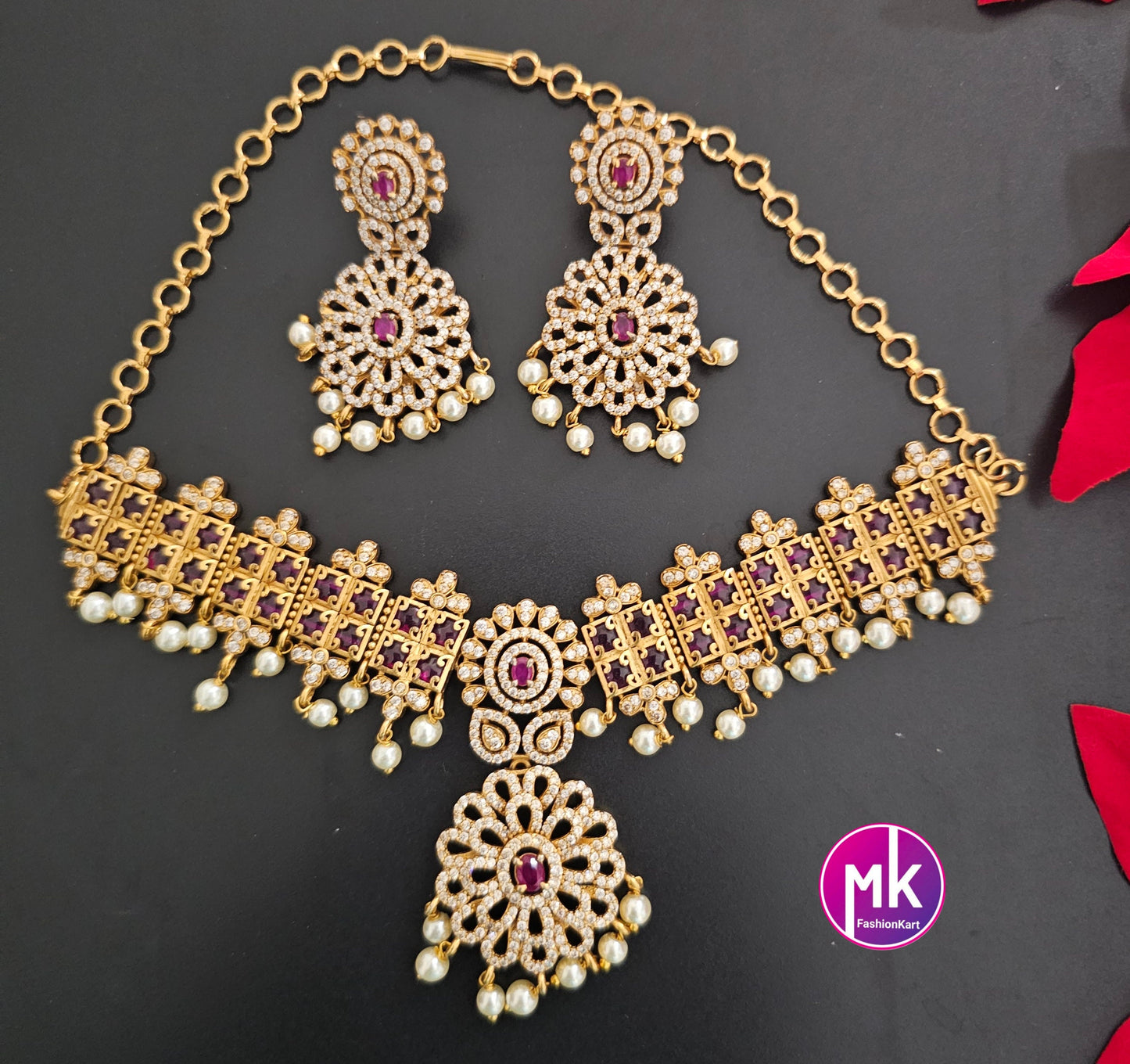Premium Quality Matte gold Finish Choker with Beautiful matching Earrings - Fashion Jewelry - Mk Fashionkart