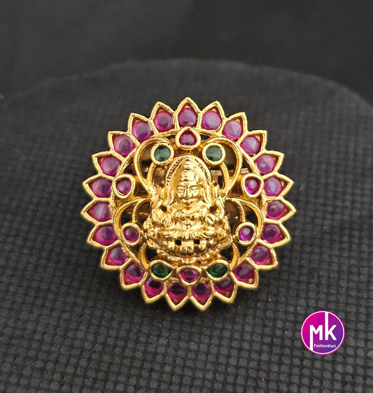 Lakshmi Premium Quality Gold finish Kemp stone Finger Ring (Adjustable)/Bollywood Ring -  MK Fashionkart - Indian Fashion Jewelry