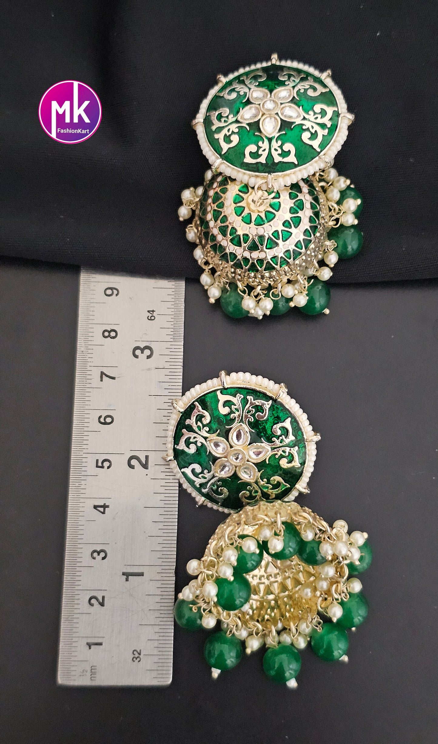 Bollywood Premium quality Big Meenakari piroyi Pearl big Jhumka with pearl hangings - MK Fashionkart - Fashion Jewelry