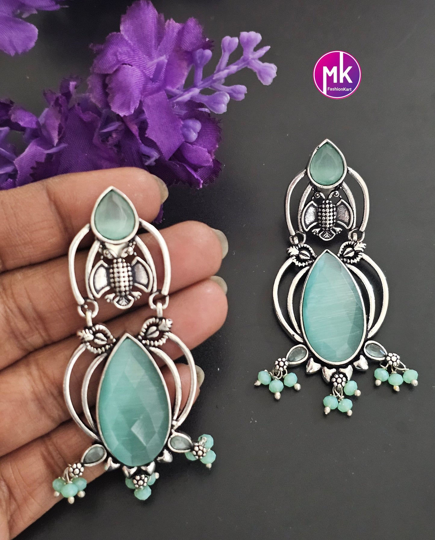 Silver Oxidized Big Earrings/Jhumki Jhumka for Women and Girls  - MK Fashionkart - Indian Fashion Jewelry