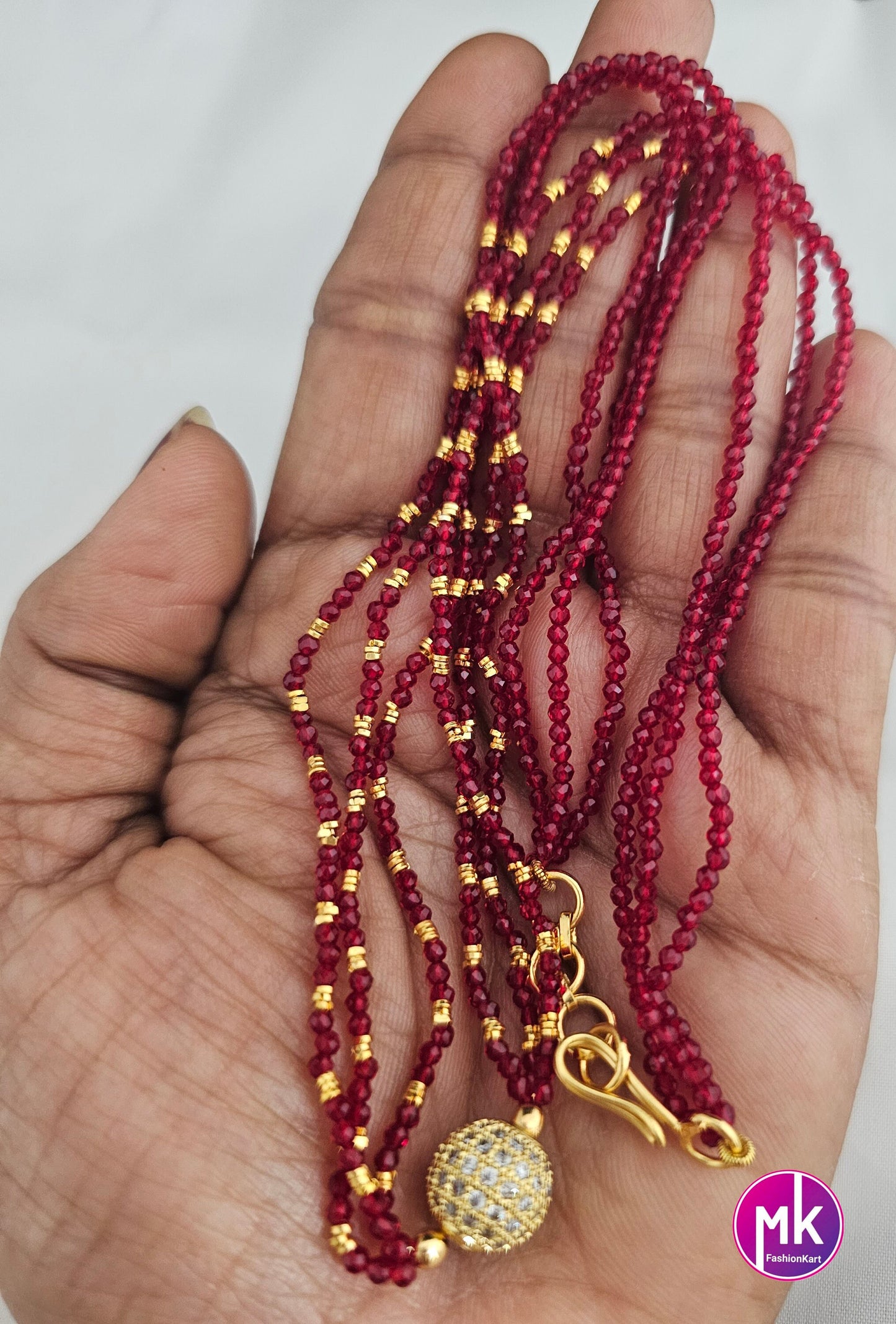 Small Crystal Bead three layer chain with Stone ball Pendent - MK Fashionkart - Fashion Jewelry