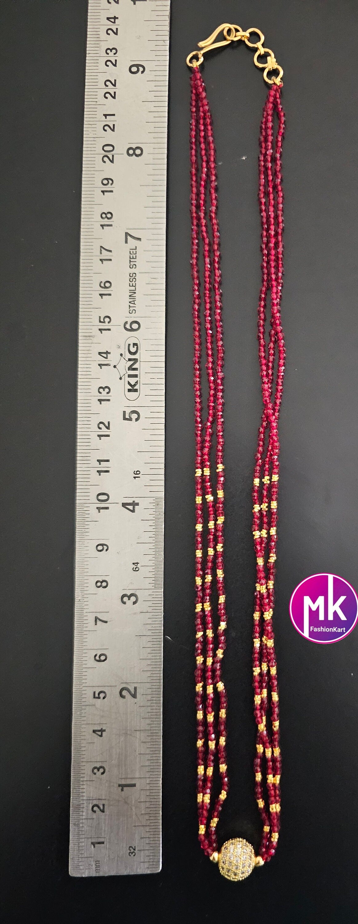 Small Crystal Bead three layer chain with Stone ball Pendent - MK Fashionkart - Fashion Jewelry