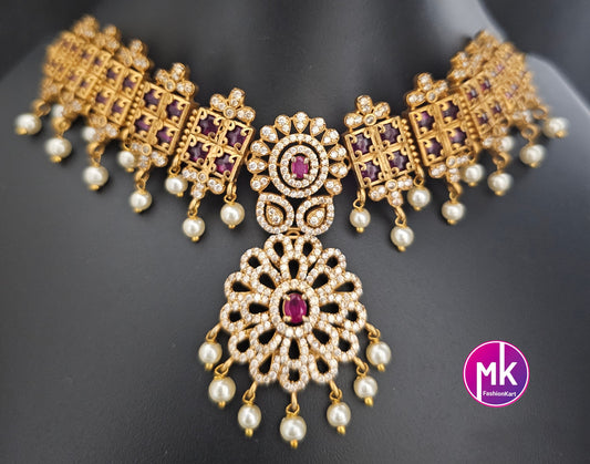 Premium Quality Matte gold Finish Choker with Beautiful matching Earrings - Fashion Jewelry - Mk Fashionkart