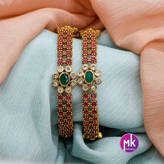 Premium Quality AD Gold finish Stone Bangles - Set of 2 bangles - Size 2.4, 2.6 and 2.8 - Fashion Jewelry - MK Fashionkart