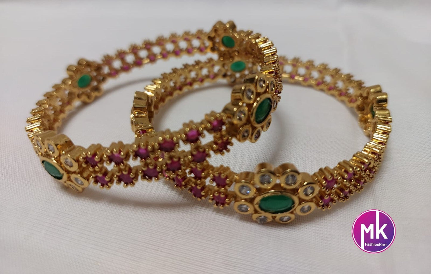 Premium Quality AD Gold finish Stone Bangles - Set of 2 bangles - Size 2.4, 2.6 and 2.8 - Fashion Jewelry - MK Fashionkart
