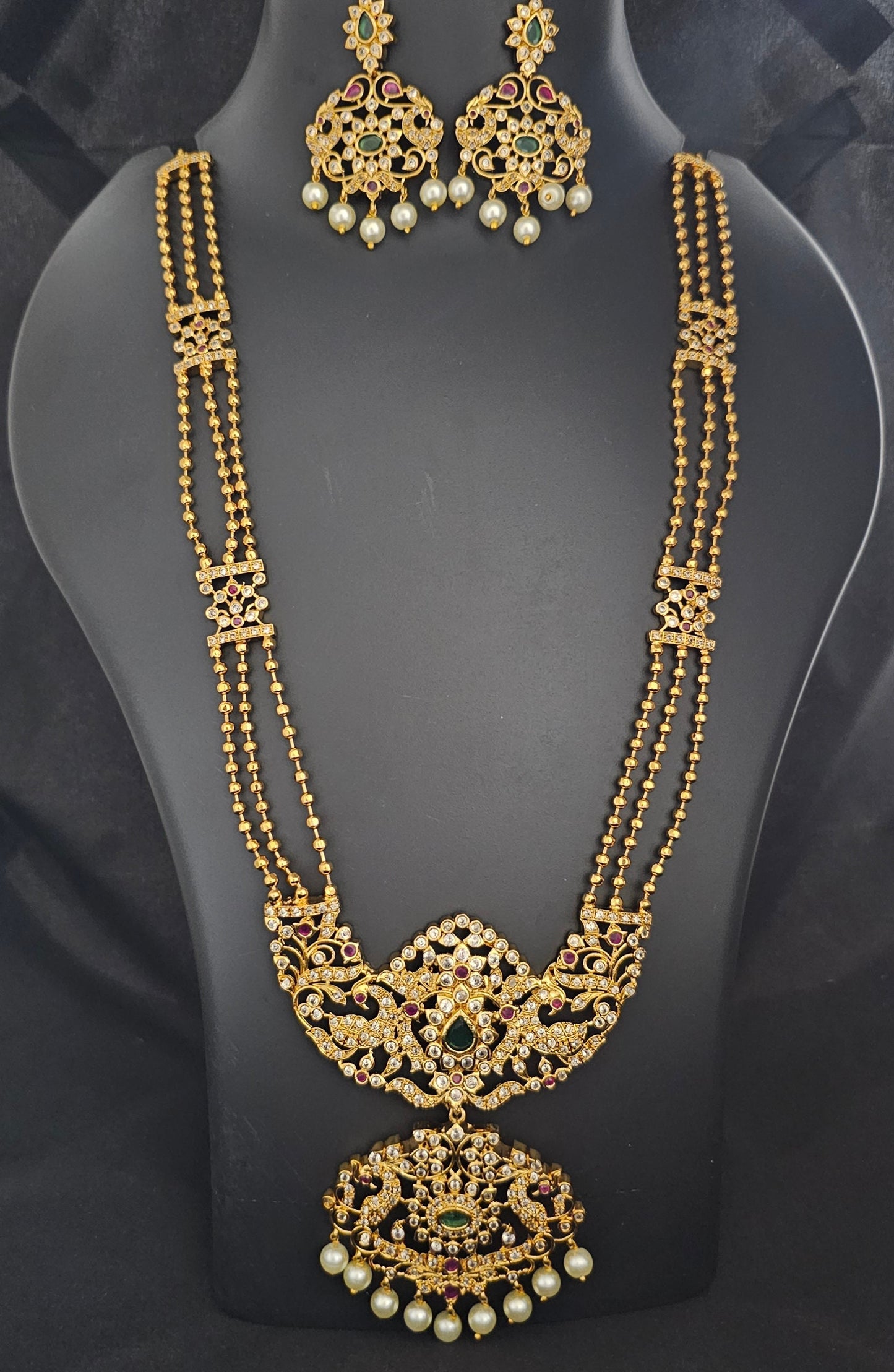 Premium Quality Temple Jewelry Ethnic Jewelry Kemp Jewelry - Three layer Haram -  MK Fashionkart - Fashion Jewelry