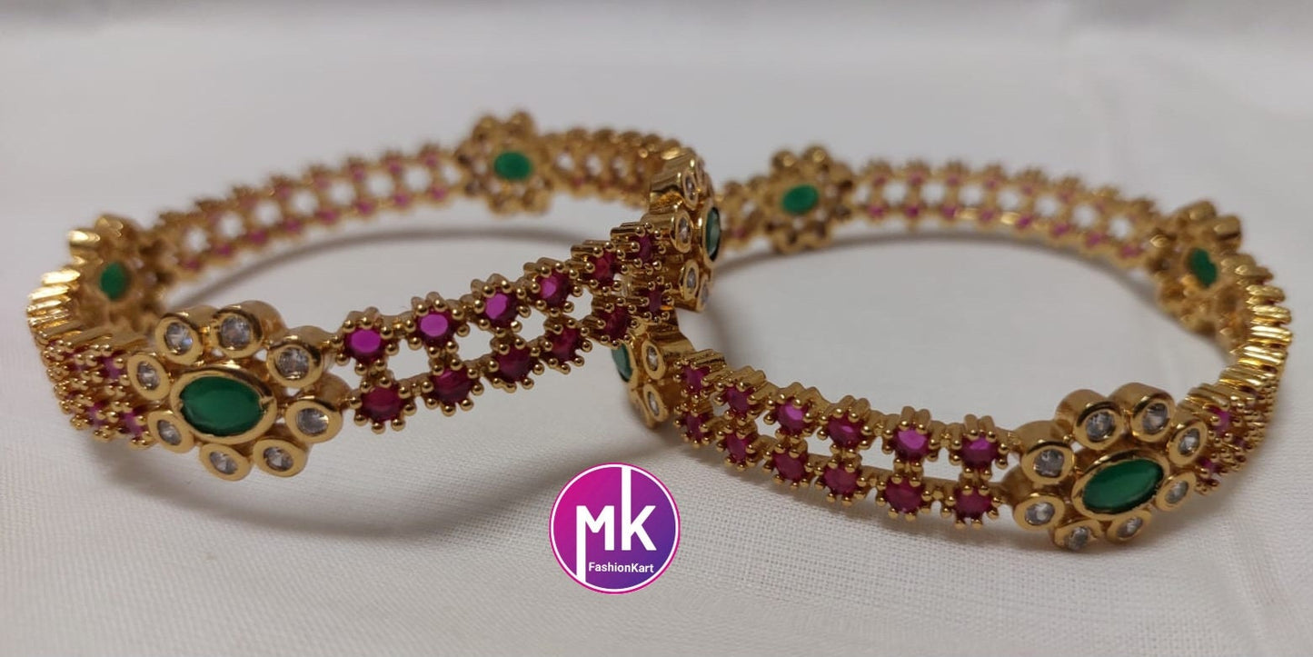 Premium Quality AD Gold finish Stone Bangles - Set of 2 bangles - Size 2.4, 2.6 and 2.8 - Fashion Jewelry - MK Fashionkart