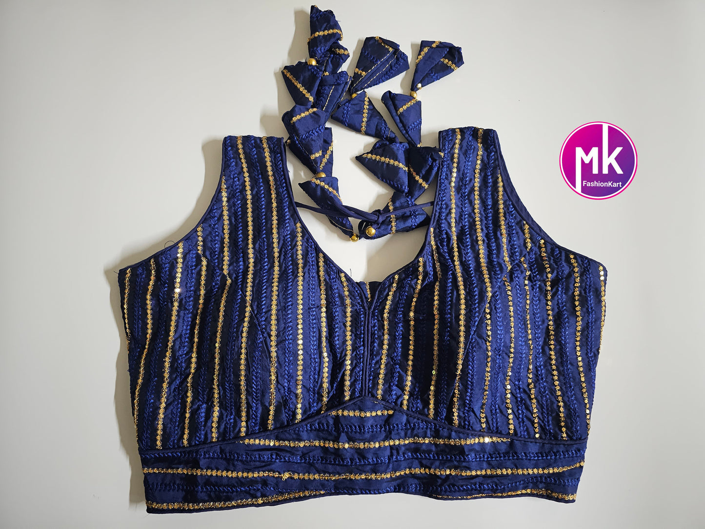 Readymade Sleeveless Saree Blouse - Silk fabric w sequence work with Vibrant colors Blouses - Princess cut - Size 38" (self alter Upto 40")