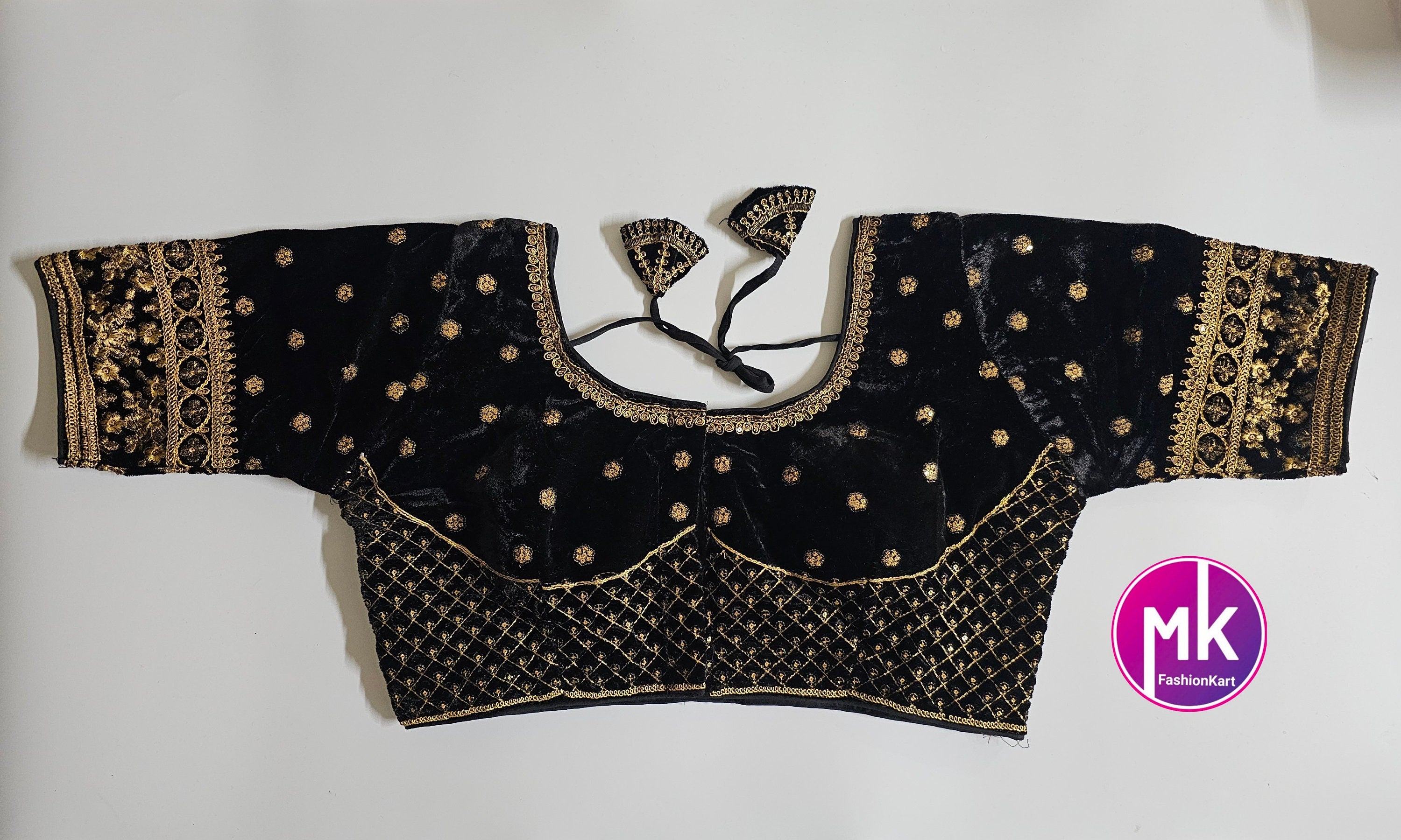 Readymade Saree Blouse - Sabyasachi pattern Velvet blouse with Vibrant colors w golden flower design Blouse - Size 38" (self alter Upto 40")