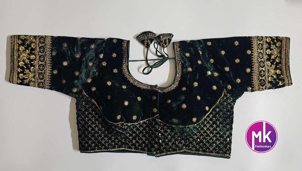 Readymade Saree Blouse - Sabyasachi pattern Velvet blouse with Vibrant colors w golden flower design Blouse - Size 38" (self alter Upto 40")