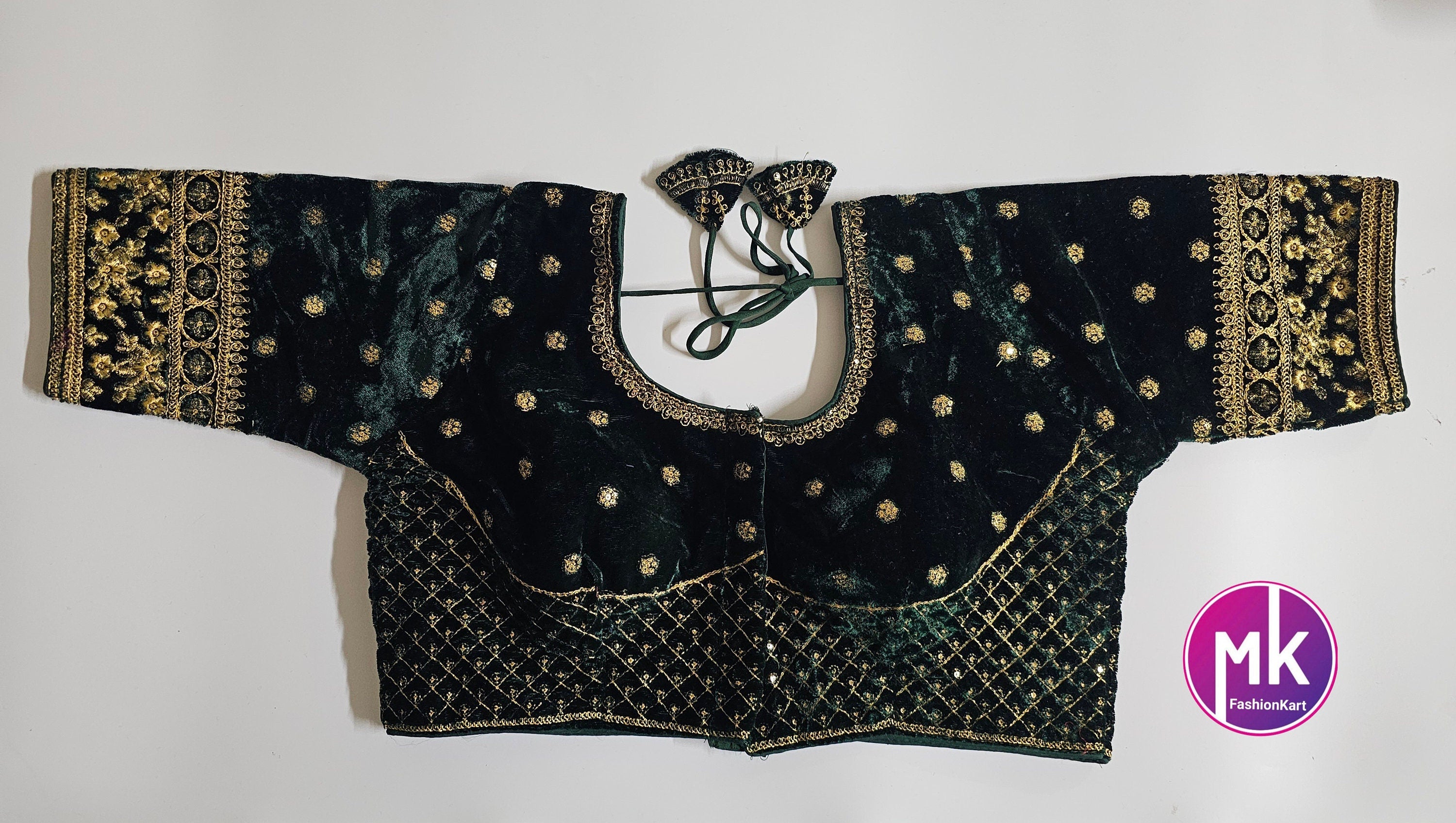 Readymade Saree Blouse - Sabyasachi pattern Velvet blouse with Vibrant colors w golden flower design Blouse - Size 38" (self alter Upto 40")