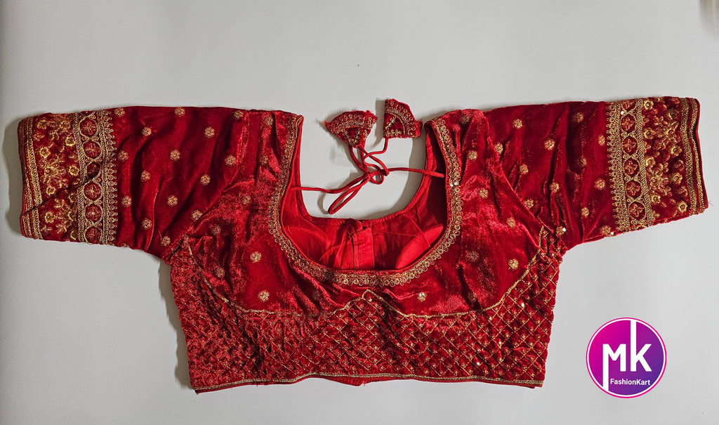 Readymade Saree Blouse - Sabyasachi pattern Velvet blouse with Vibrant colors w golden flower design Blouse - Size 38" (self alter Upto 40")