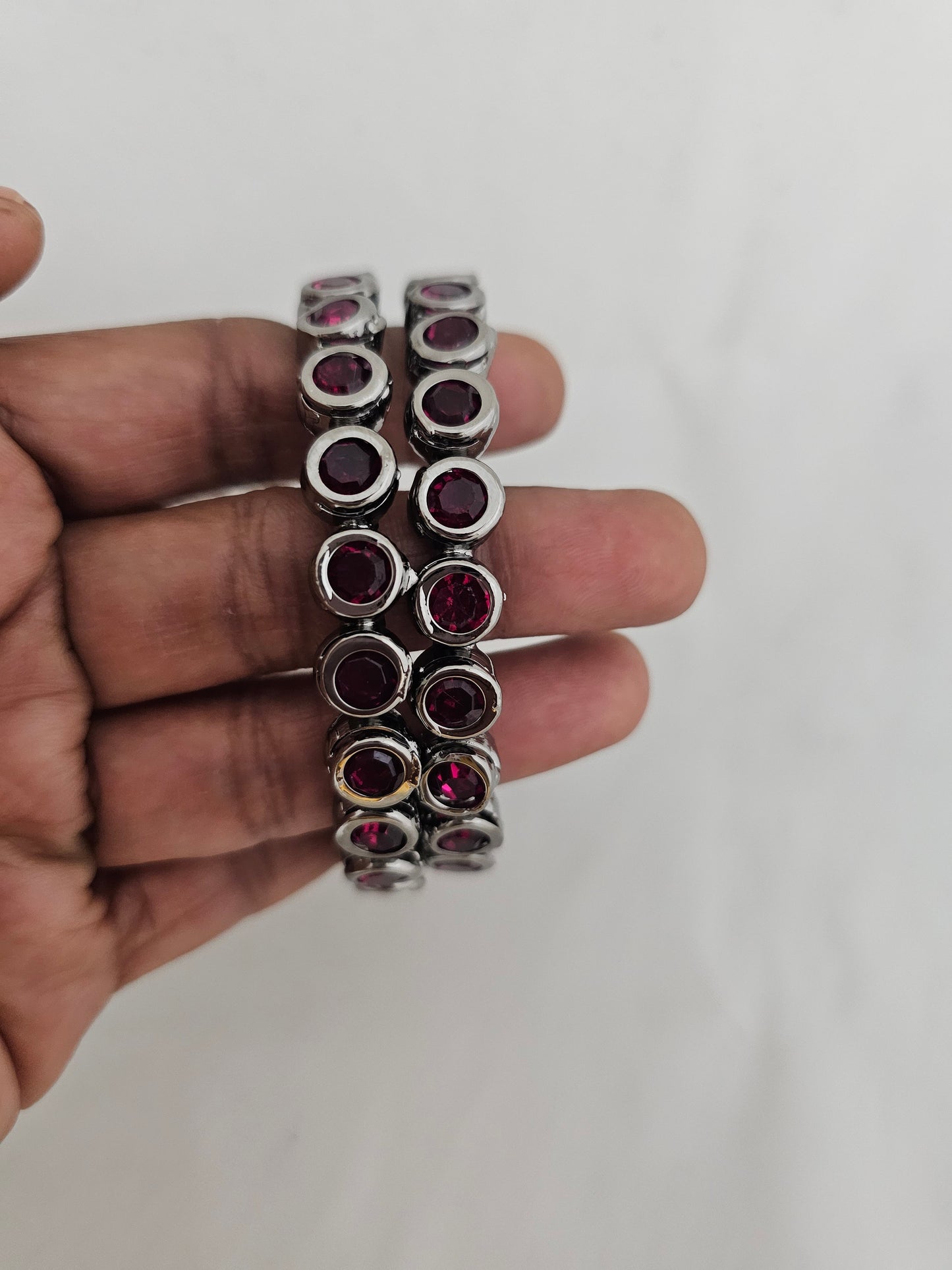 Oxidized Bangles Black , Pink and Multicolor stones - Set of 2 Bangles - Size 2.4, 2.6 - Fashion Jewelry - MK Fashionkart