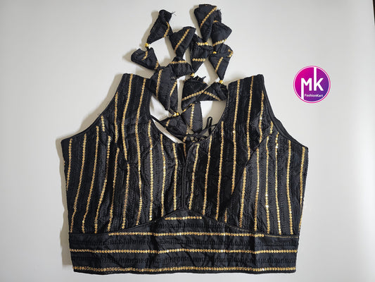 Readymade Sleeveless Saree Blouse - Silk fabric w sequence work with Vibrant colors Blouses - Princess cut - Size 38" (self alter Upto 40")