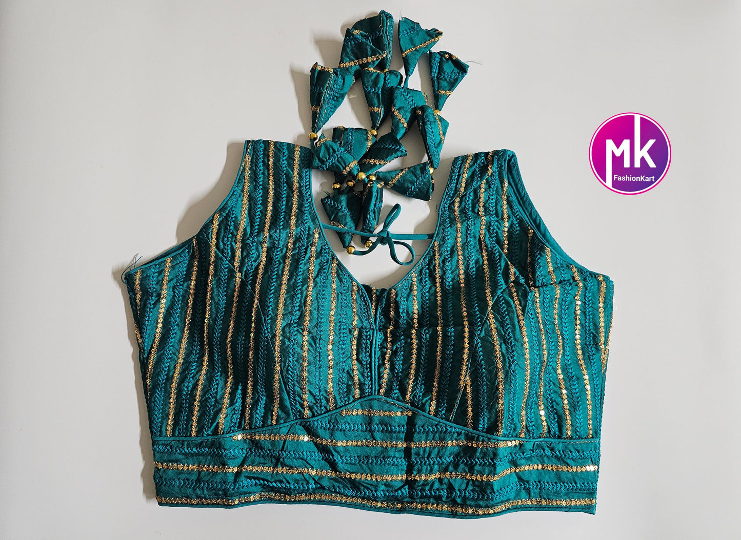 Readymade Sleeveless Saree Blouse - Silk fabric w sequence work with Vibrant colors Blouses - Princess cut - Size 38" (self alter Upto 40")