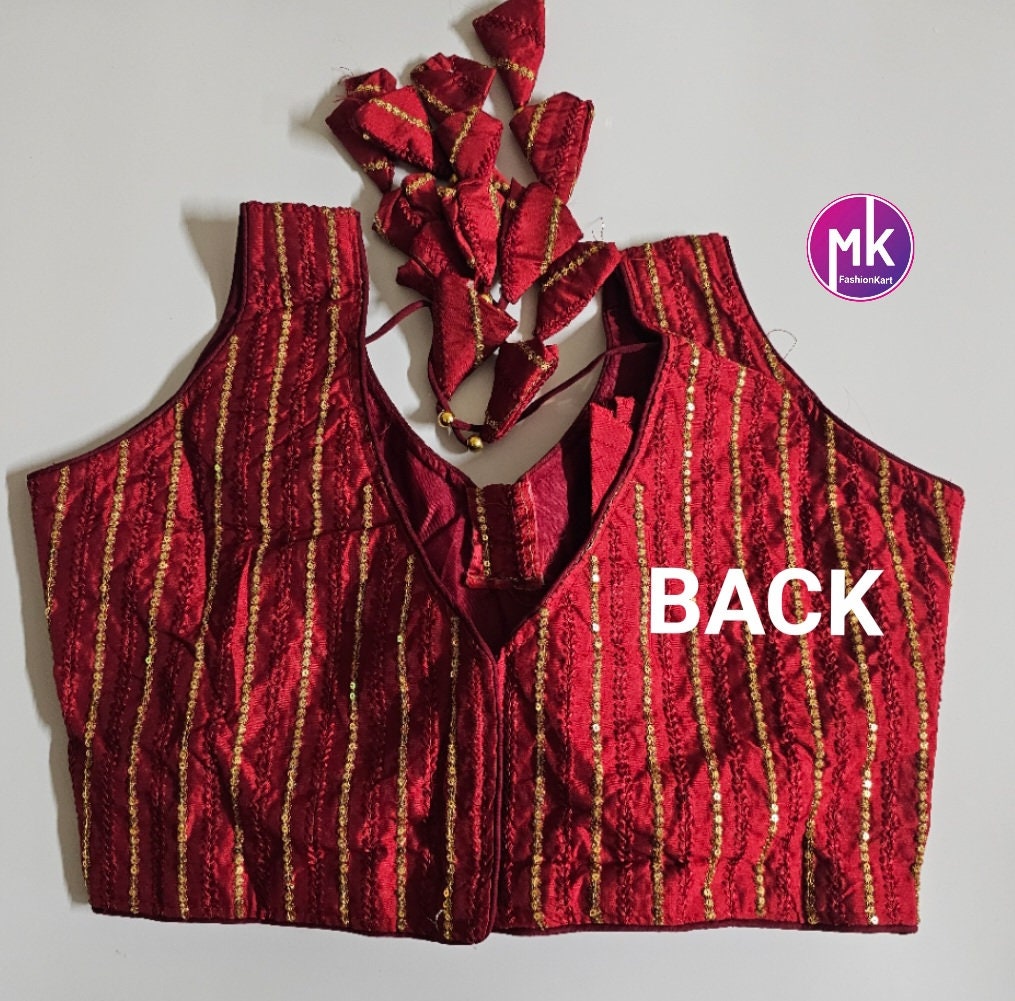 Readymade Sleeveless Saree Blouse - Silk fabric w sequence work with Vibrant colors Blouses - Princess cut - Size 38" (self alter Upto 40")