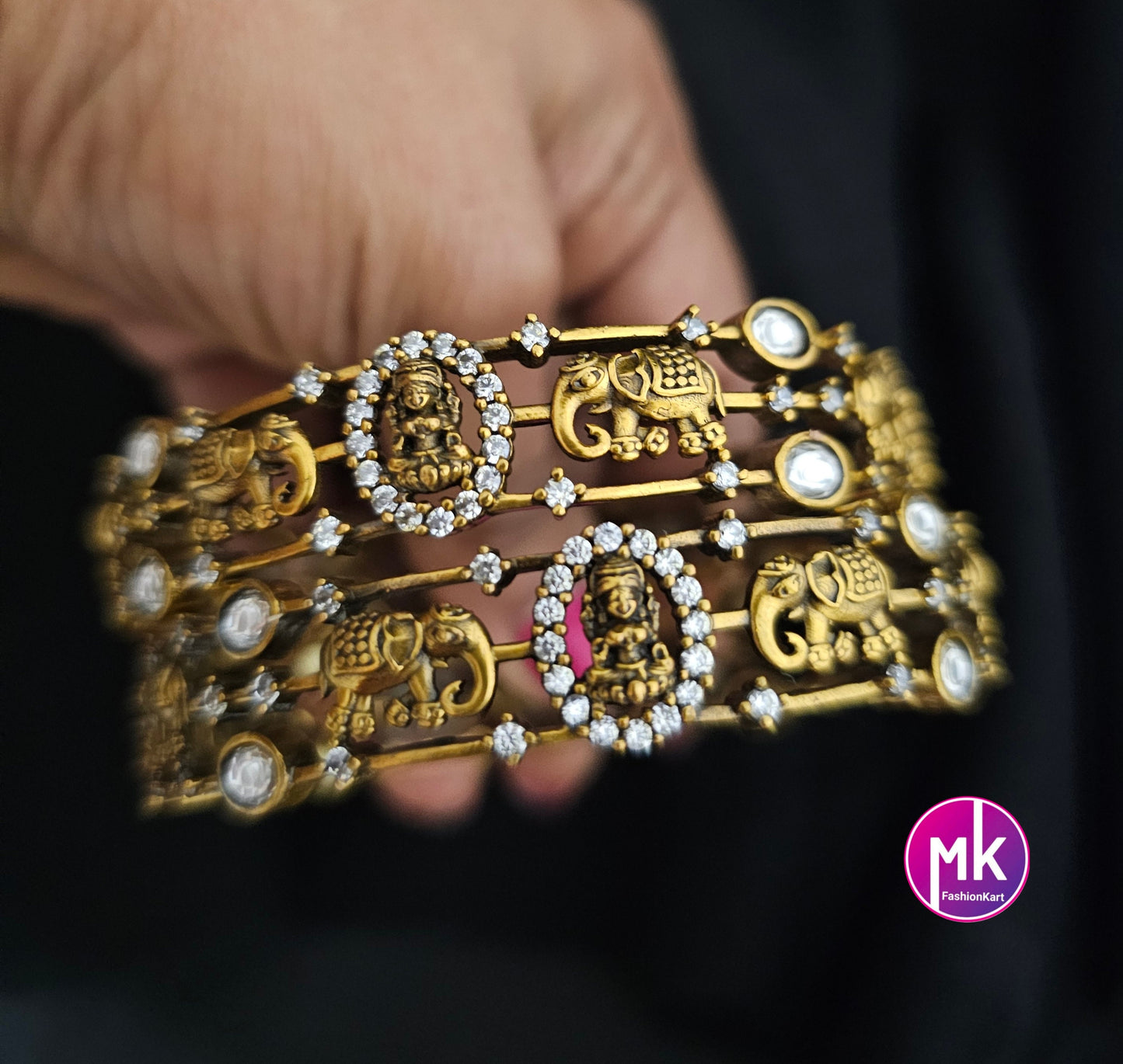 Victorian Bangle / Ethnic Bangles / Celebrity style / Gaja Lakshmi design Bangle - Set of 2 bangles - Size 2.6/2.8 - MK Fashionkart