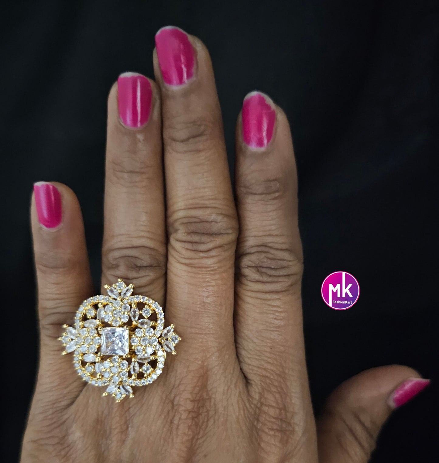 Gold premium quality AD stones Finger Ring (Adjustable)/Bollywood Ring -  MK Fashionkart