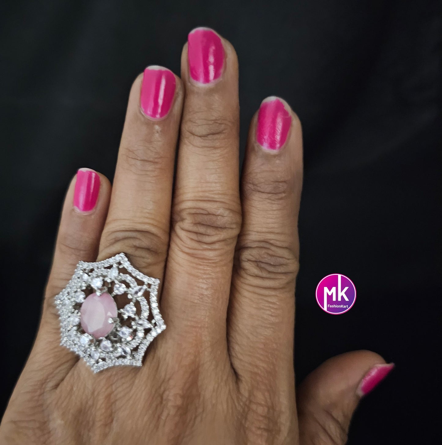Silver Finish premium quality AD stones baby pink Finger Ring (Adjustable)/Bollywood Ring -  MK Fashionkart