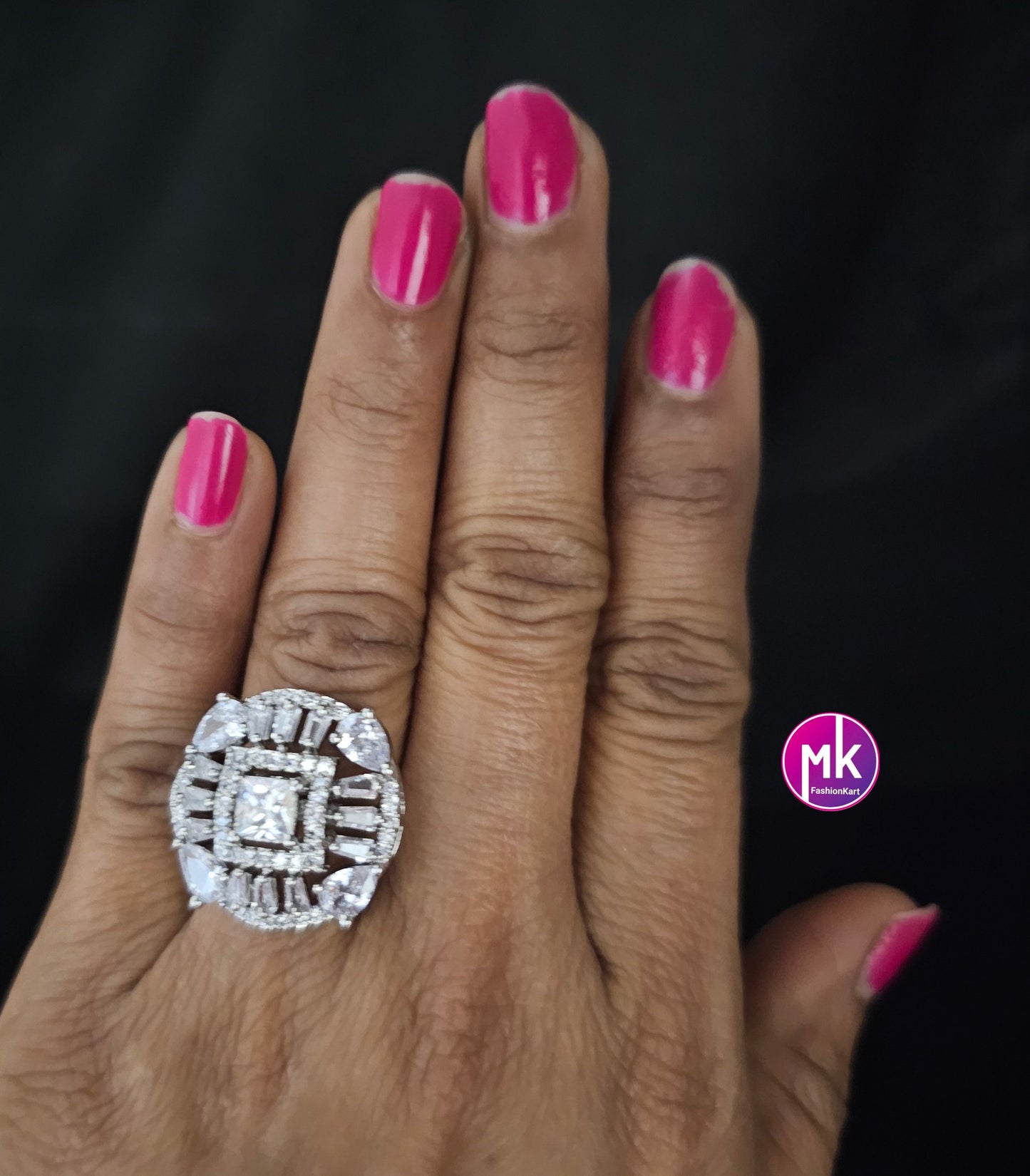 Silver Finish premium quality AD White stone Finger Ring (Adjustable)/Bollywood Ring -  MK Fashionkart