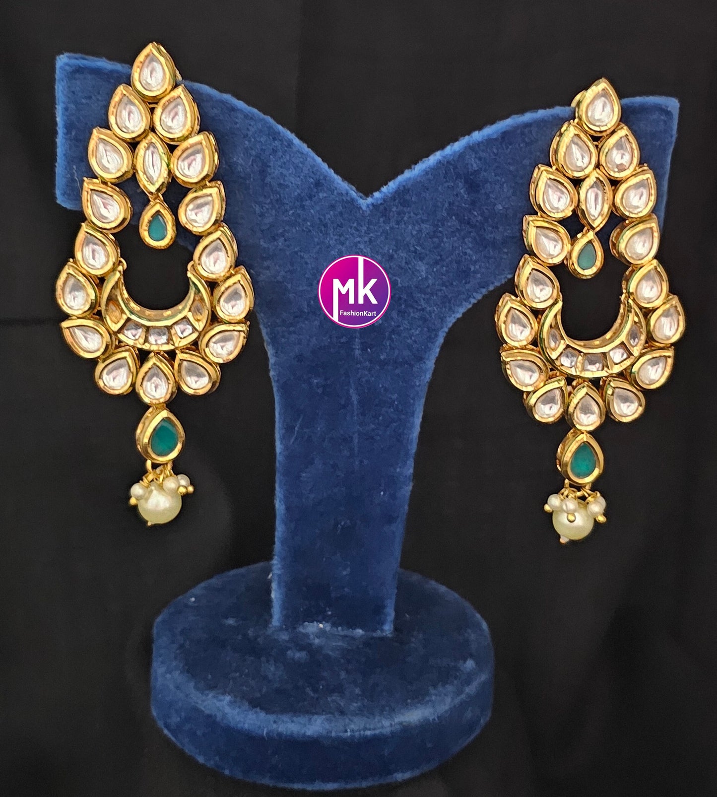 Bollywood Jaipur Kundan Polki with back Meenakari work Gold plated Earrings - Wedding Earrings - Gold stone Earrings / Dangle Earrings