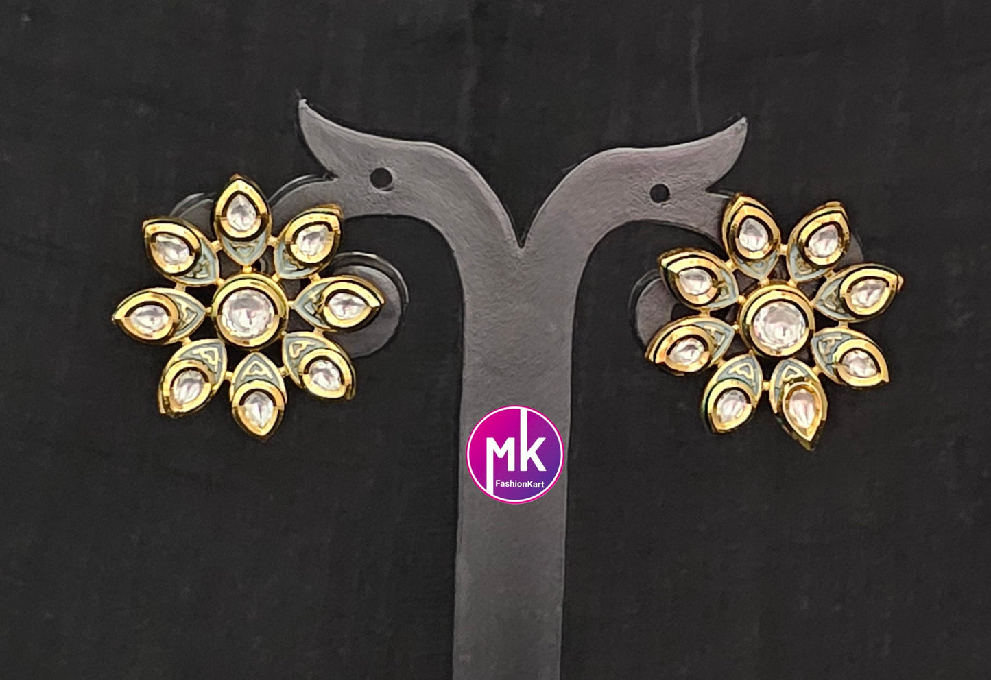 Bollywood Jaipur Royal uncut Kundan Polki Gold plated Studs - Sabyasachi type Earrings - Wedding Studs - Bridal Studs - Gold stone Studs
