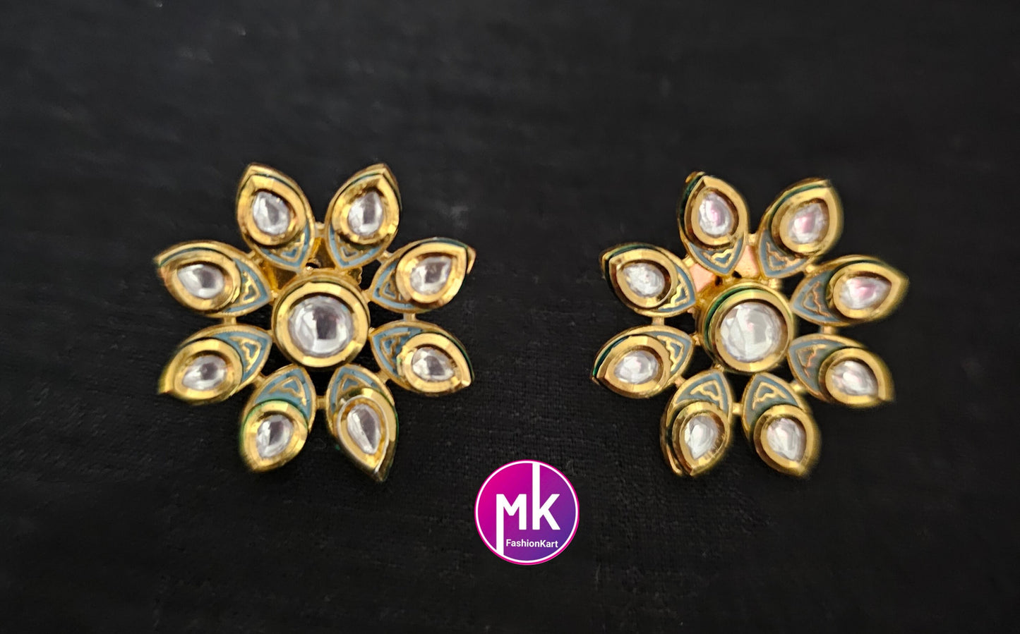 Bollywood Jaipur Royal uncut Kundan Polki Gold plated Studs - Sabyasachi type Earrings - Wedding Studs - Bridal Studs - Gold stone Studs