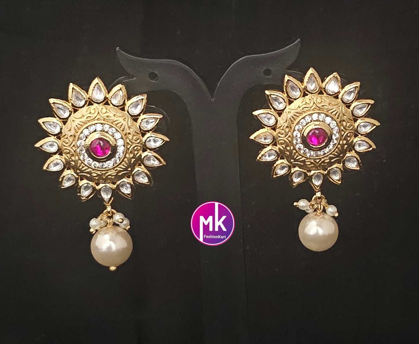 Bollywood Jaipur Kundan Polki with Ruby stone Gold plated Studs - Sabayasachi type Earring - Wedding Studs - Bridal Studs - Gold stone Studs