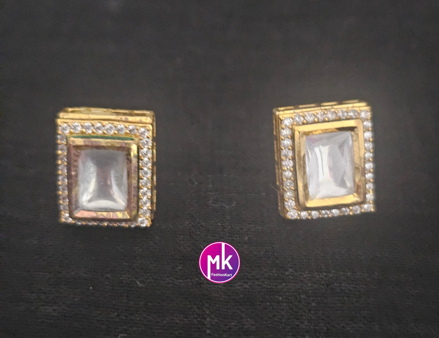 Bollywood Jaipur Kundan Polki with cubic Ziconia Gold plated Studs - Wedding Studs - Bridal Studs - Gold stone Studs - MK Fashionkart