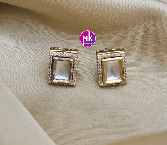Bollywood Jaipur Kundan Polki with cubic Ziconia Gold plated Studs - Wedding Studs - Bridal Studs - Gold stone Studs - MK Fashionkart