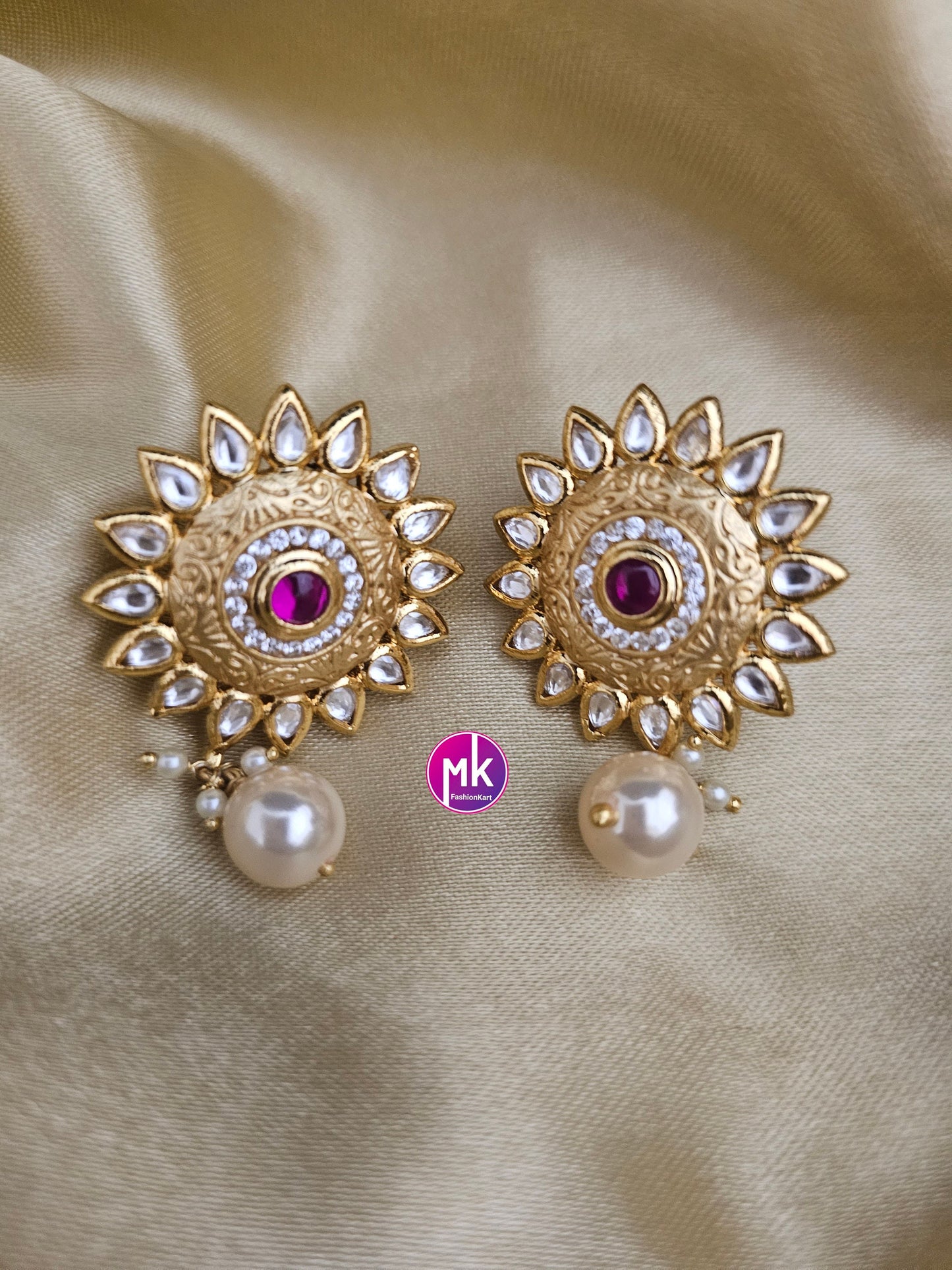 Bollywood Jaipur Kundan Polki with Ruby stone Gold plated Studs - Sabayasachi type Earring - Wedding Studs - Bridal Studs - Gold stone Studs