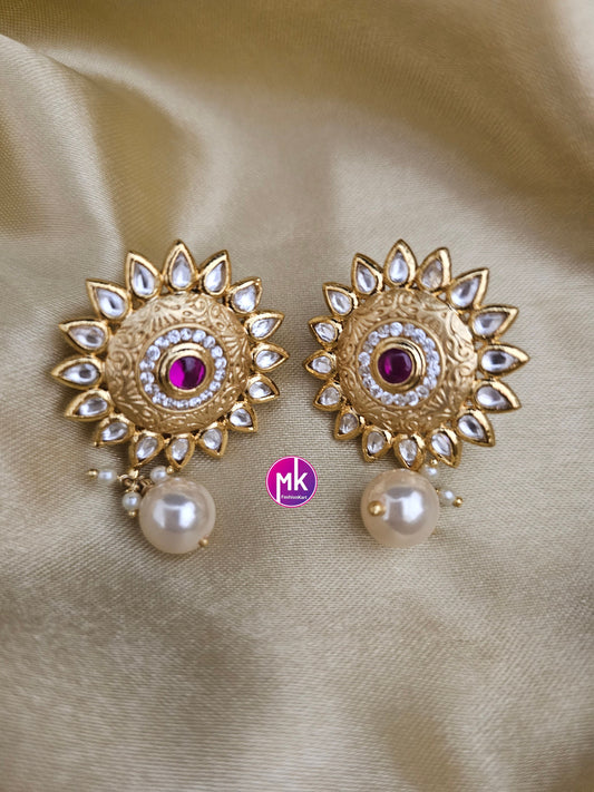 Bollywood Jaipur Kundan Polki with Ruby stone Gold plated Studs - Sabayasachi type Earring - Wedding Studs - Bridal Studs - Gold stone Studs
