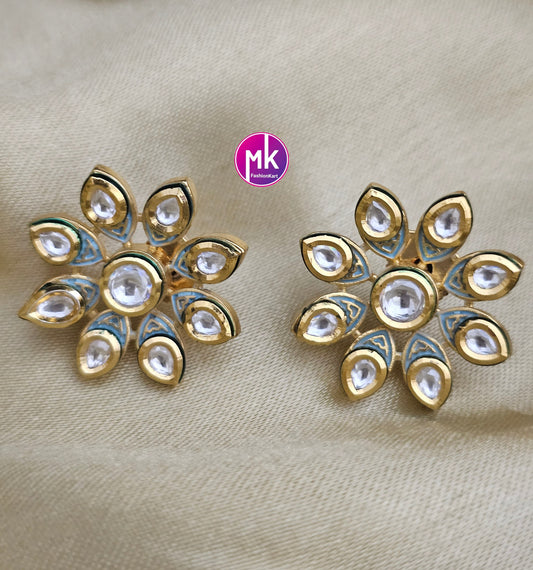 Bollywood Jaipur Royal uncut Kundan Polki Gold plated Studs - Sabyasachi type Earrings - Wedding Studs - Bridal Studs - Gold stone Studs