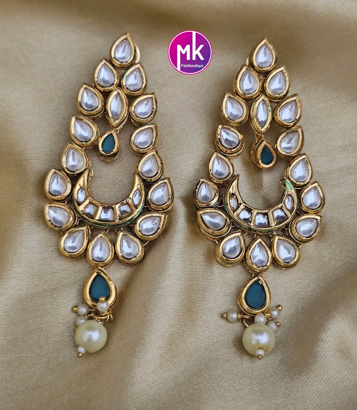 Bollywood Jaipur Kundan Polki with back Meenakari work Gold plated Earrings - Wedding Earrings - Gold stone Earrings / Dangle Earrings