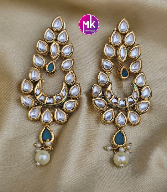 Bollywood Jaipur Kundan Polki with back Meenakari work Gold plated Earrings - Wedding Earrings - Gold stone Earrings / Dangle Earrings
