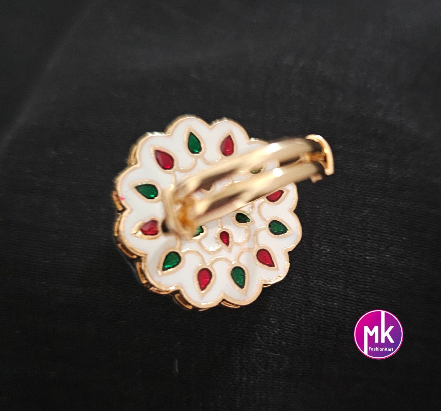 Bollywood Jaipur Kundan Polki Stone with Emerald Stone Finger Ring (Adjustable)/-  MK Fashionkart