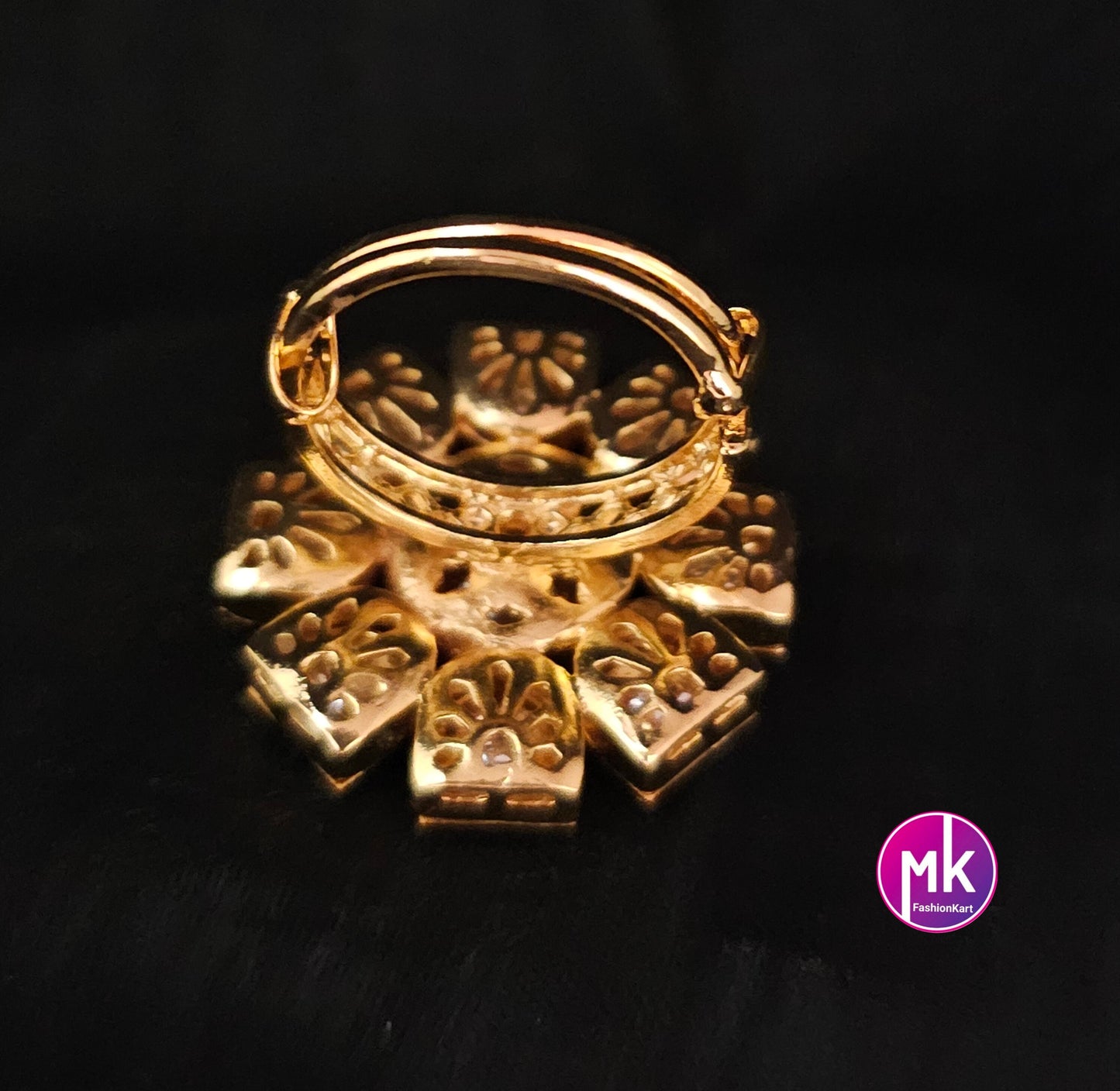 Bollywood Jaipur Kundan Polki Stone with Cubic Zirconia Stone Finger Ring (Adjustable)/-  MK Fashionkart